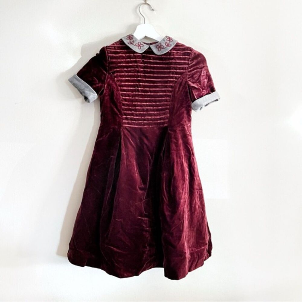 Loredana Baby Velvet Girls Dress Sz 75 US 10 Burgundy Embroidered Collar Holiday